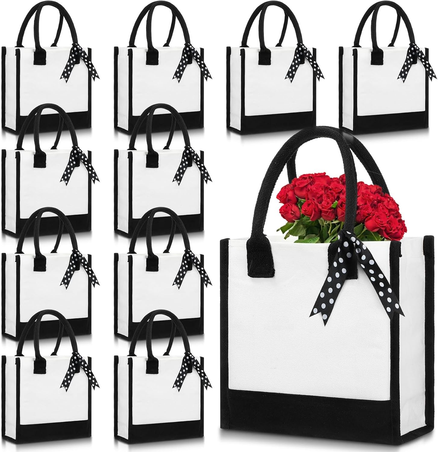 12 Pcs Small Canvas Tote Gift Bags Bulk Women Size 10 x 10 x 4 Inch Sublimation
