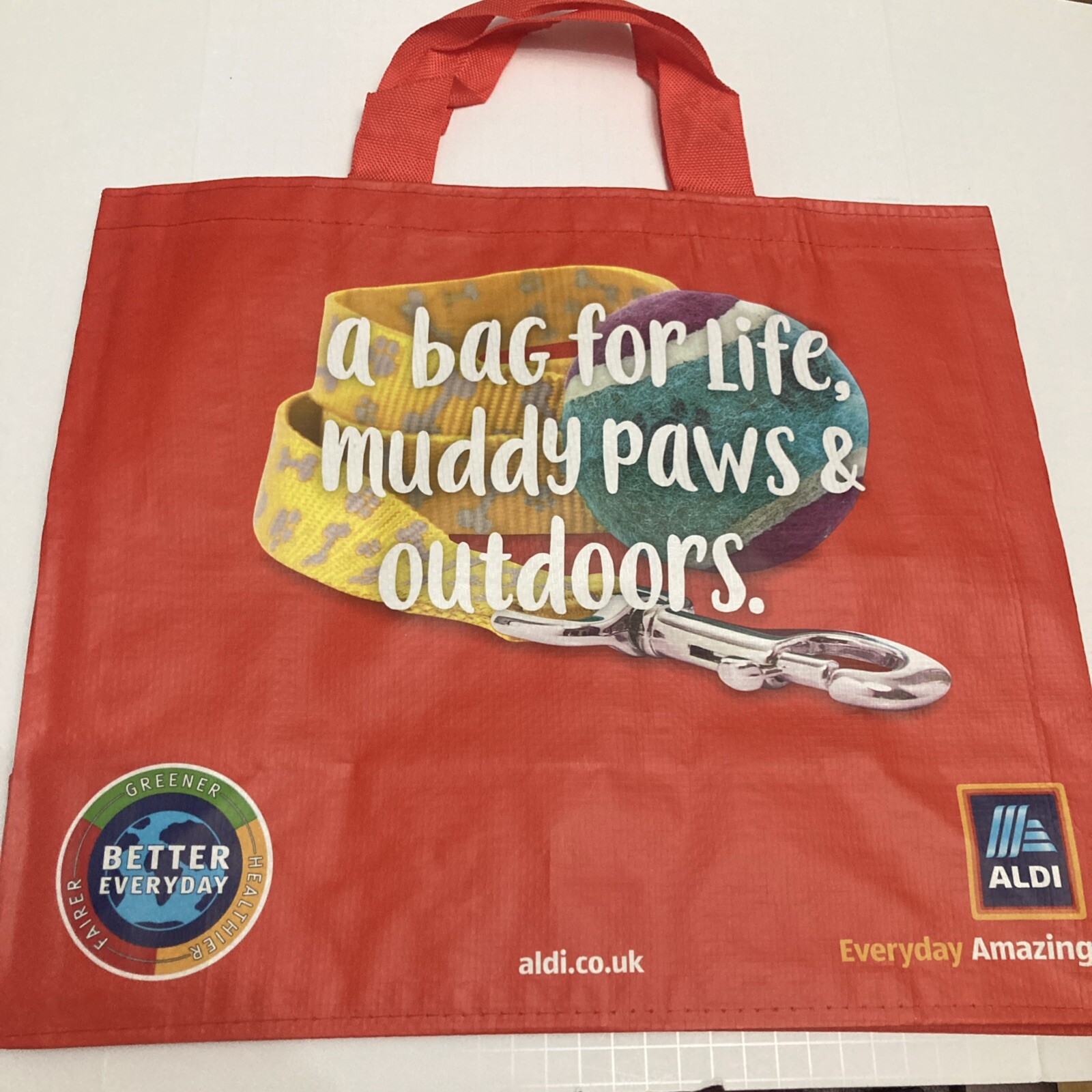 Aldi Go Bananas Muddy Paw Tote Bag for Life Red Outdoors Leash Ball New Shopper