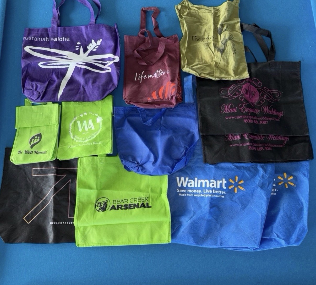 12-Count Reusable Tote Bags (Various Sizes/Colors) Walmart, Bear Creek, etc.