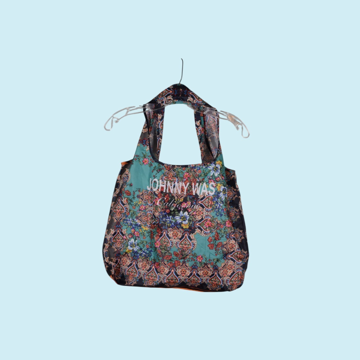 Johnny Was Bag Medium Blue Orange Lightweight Reusable Shopping Tote Floral Boho