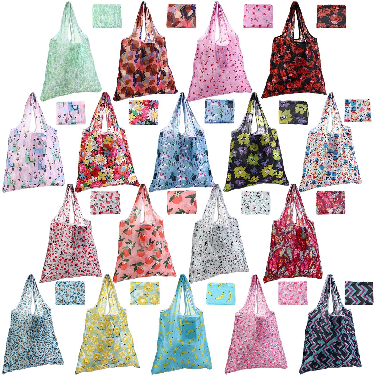 18 Pieces Foldable Reusable Shopping Bags Machine Washable Grocery Bags Water…