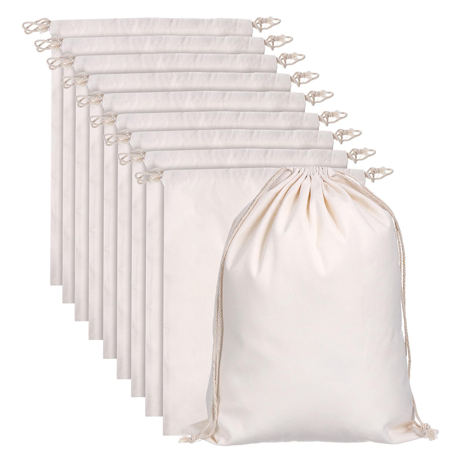 10pcs X-Large Reusable Cotton Drawstring Bags, 12×16 Inches Multipurpose Canv…