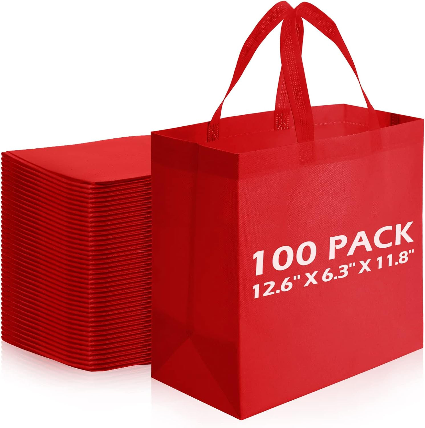 100 Pcs Red Reusable Non-Woven Grocery Totes for Events & Retail