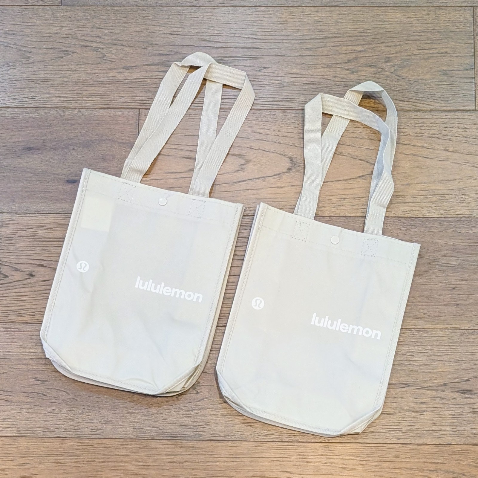 Lululemon Small Lot of 2 Reusable Shopping Tote Bag 💗 Tan Beige Taupe White NEW