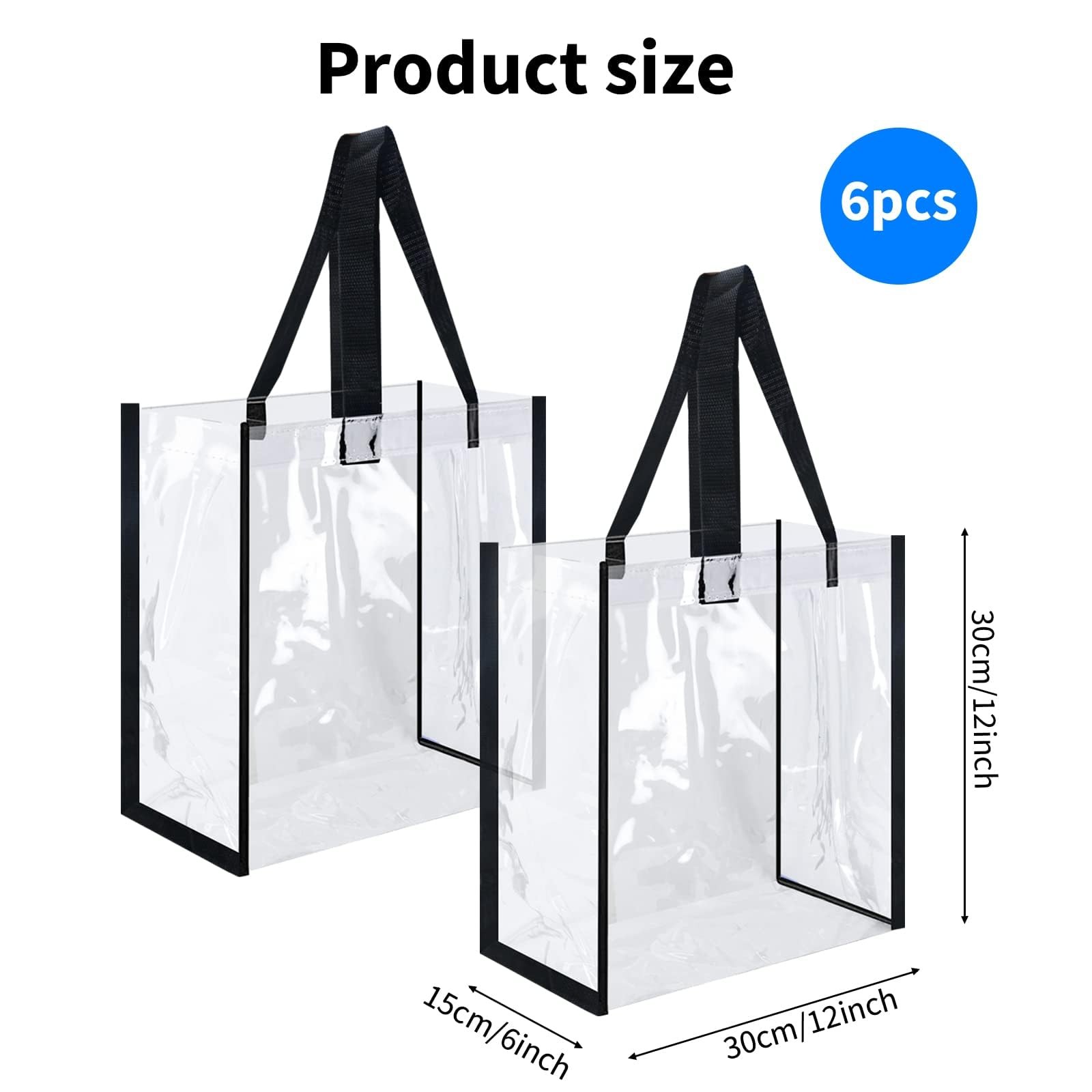 6 Pack 12 X 12 X 6 Inch Clear Tote Bags Pvc Plastic Tote Bag With Handles Bulk S