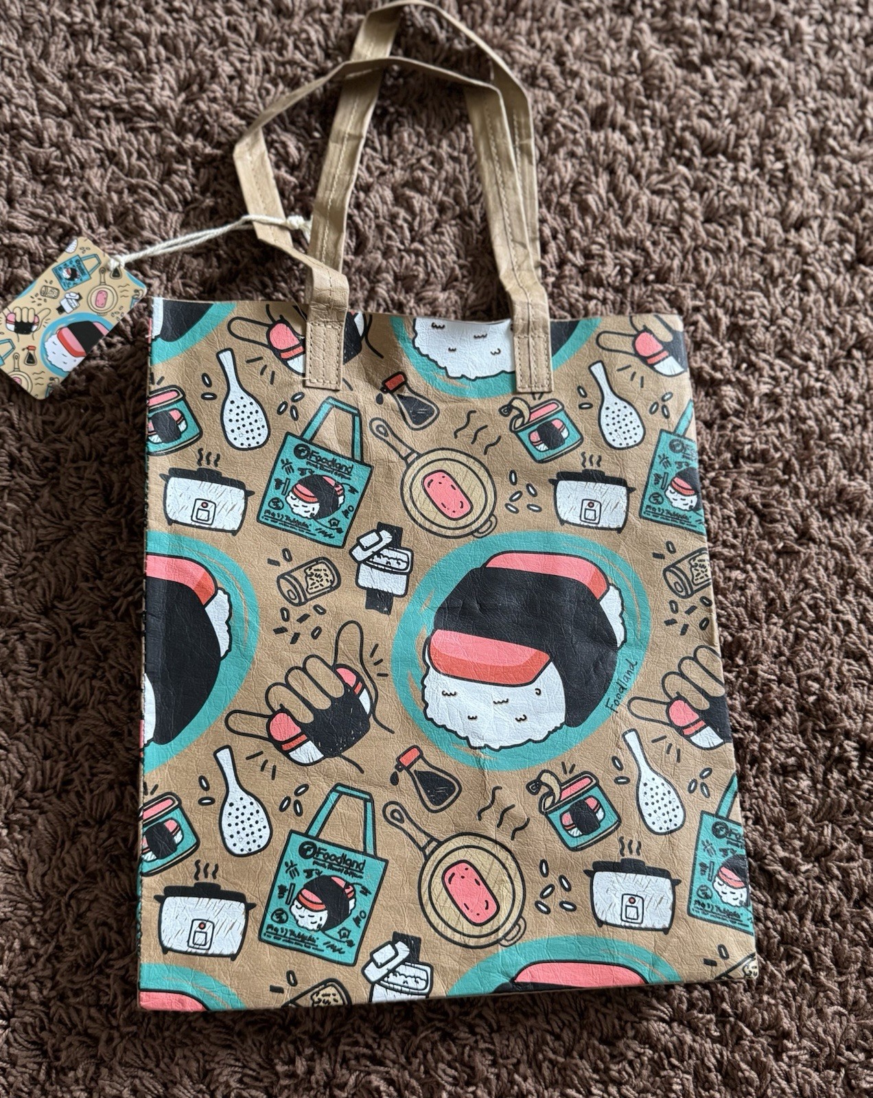 New Foodland Hawaii Musubi Doodles Washable Paper Tote Bag Designed in Hawaii