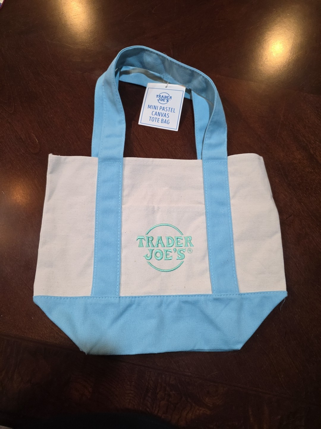 Trader Joe’s Mini Canvas Tote Bag Pastel Blue Hottest It Bag Spring Limited 🛍️