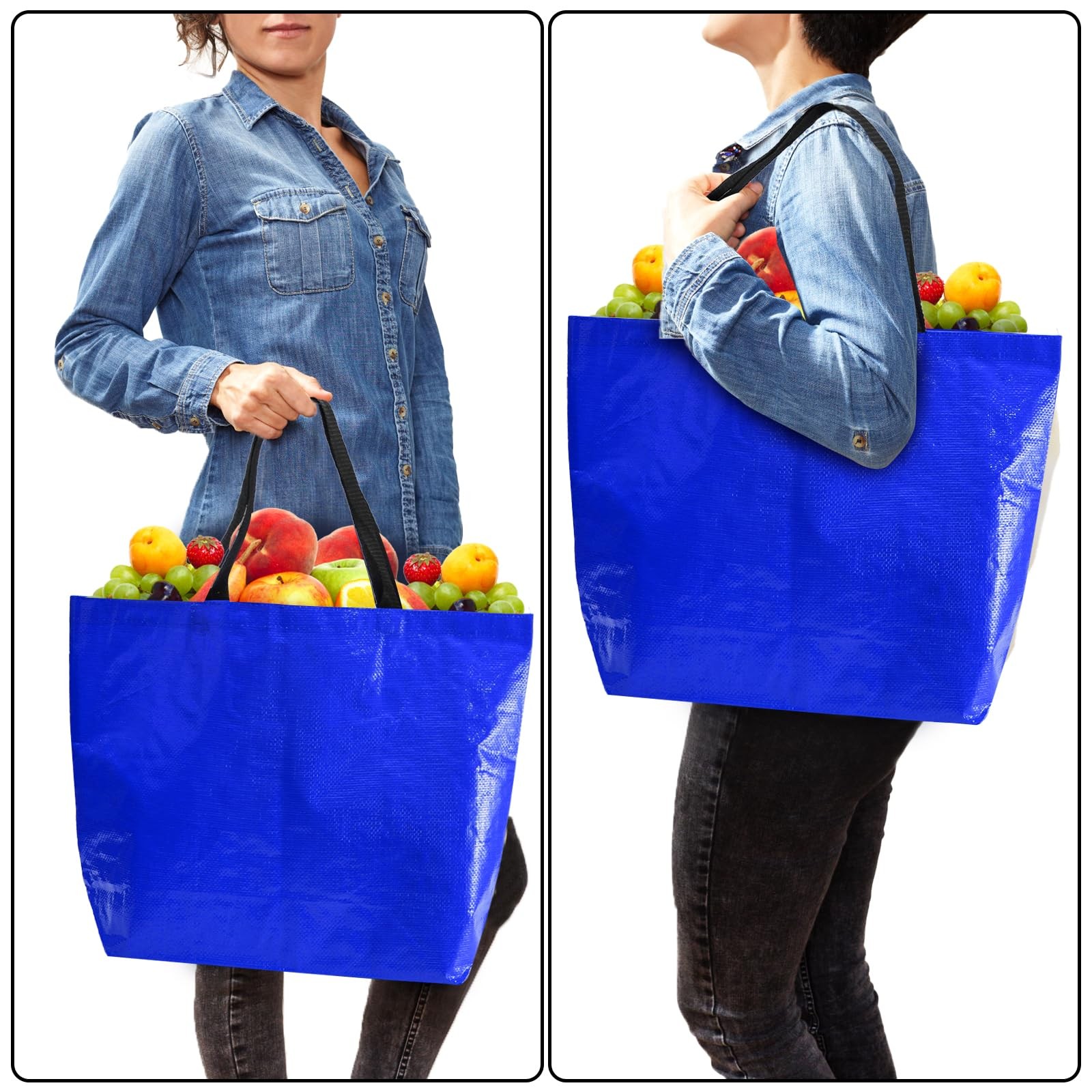 12 Pieces Reusable Grocery Bags, XL Heavy Duty Plastic Shopping Bag Bulk, Hol…