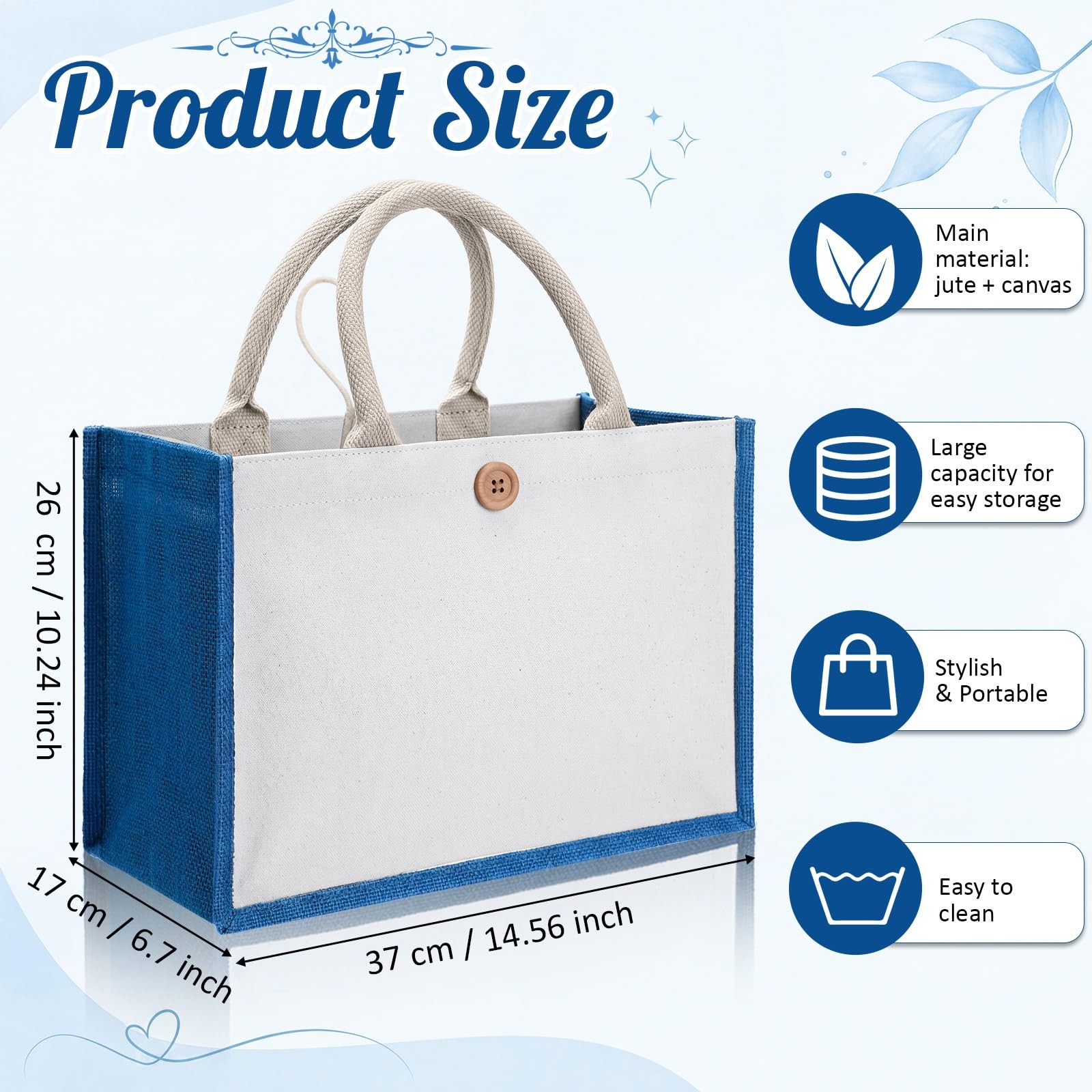 12 Pieces Jute Tote Bags Burlap Tote Beach Bags with Handles Reusable Waterpr…
