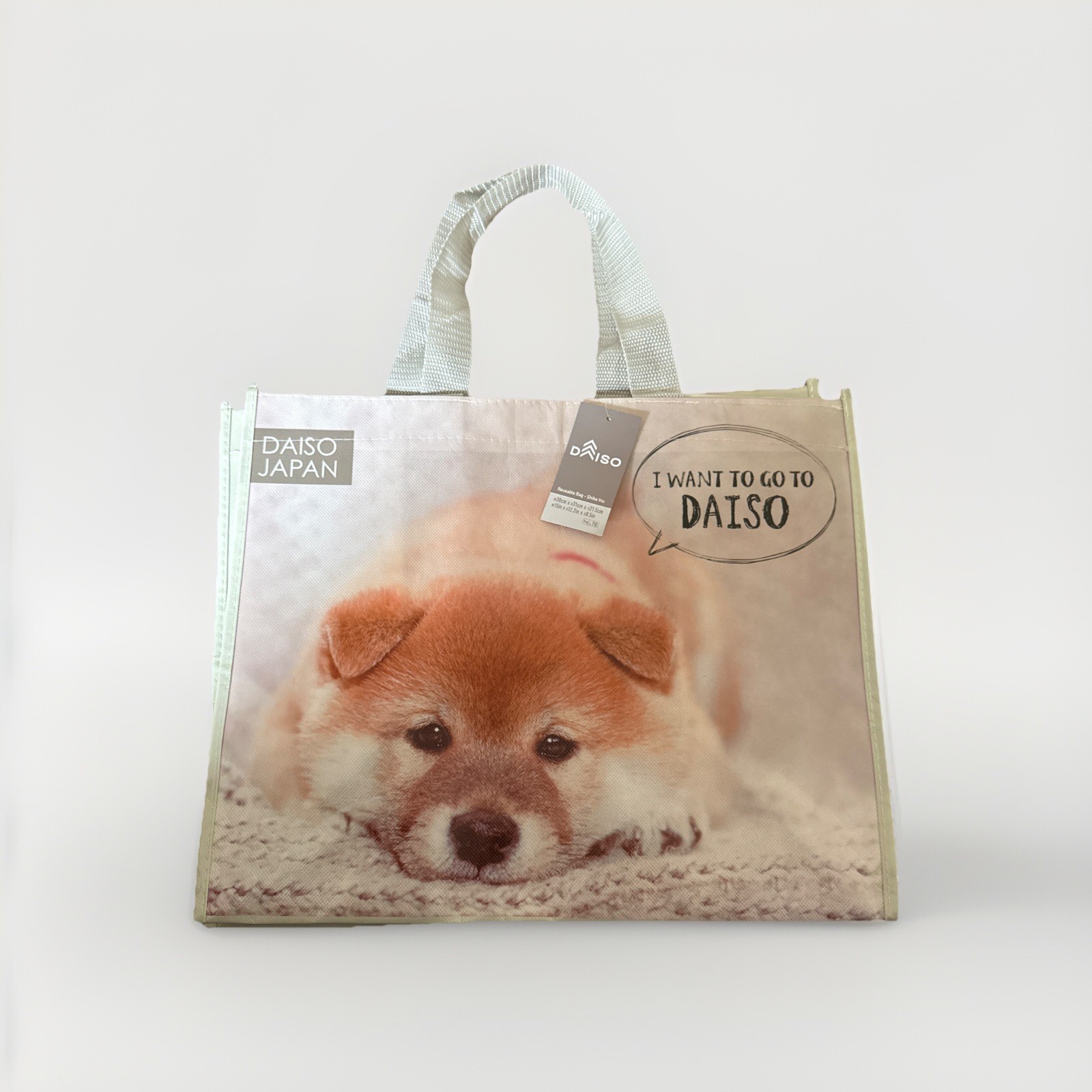 Shiba Inu Puppy🐶 Reusable Grocery Shopping Tote Bag Medium 15x12x8″ Daiso Japan