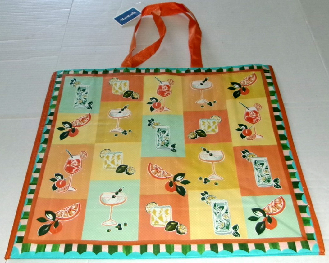TROPICAL~ Reusable Tote Bag ~ 19″ X 18″ X 8″ ~ TROPICAL DRINKS ~ By Marshalls