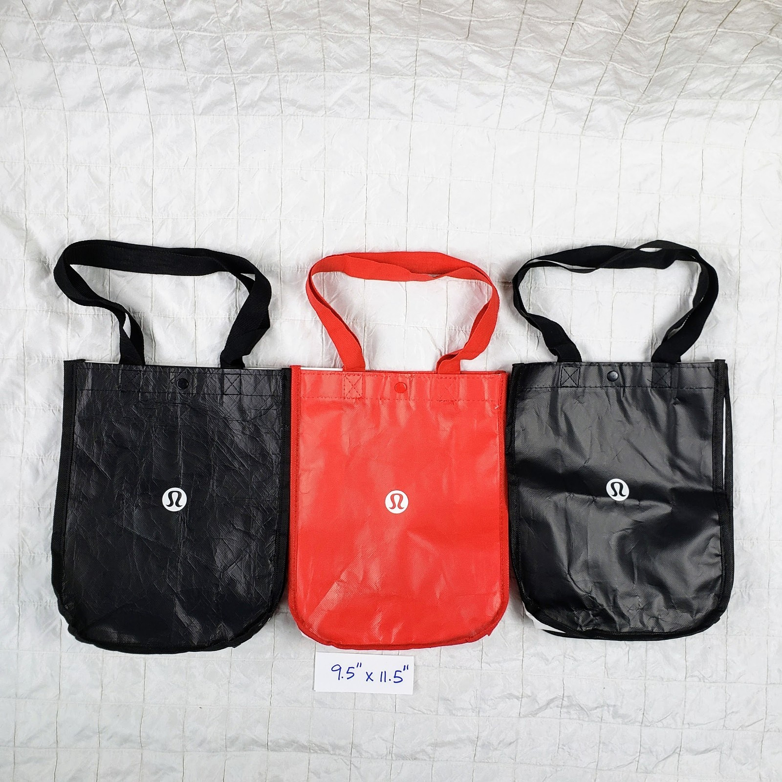 Lululemon Red White Black 11.5″x9.5″ Reusable Tote Shopping Bags LOT of 3