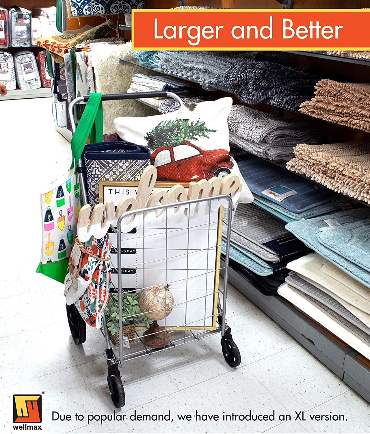 Grocery Shopping Cart With Swivel Wheels Foldable And Collapsible Adjustable