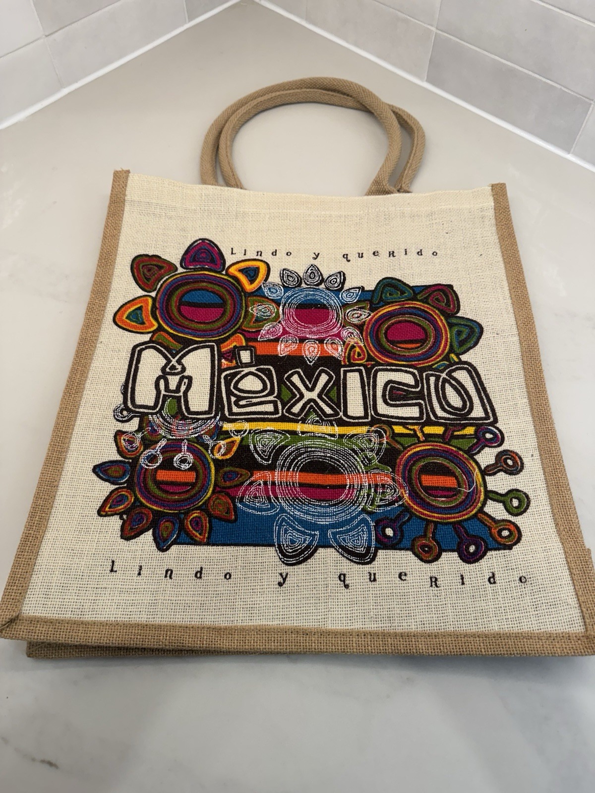 Mexico Lindo Querido Reusable Jute Grocery, Shopping, Beach, Travel Tote Bag