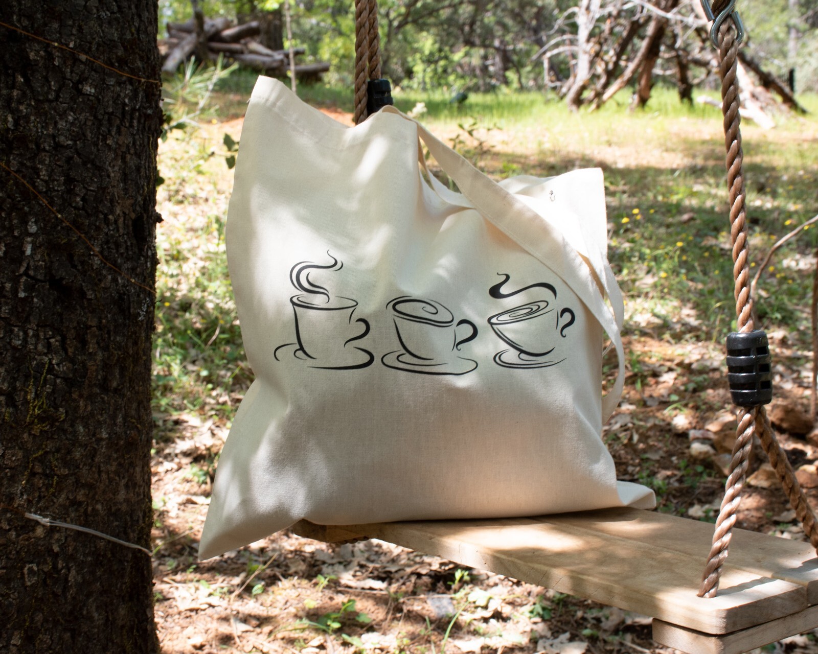 Canvas Coffee Cups Tote Bag, Cotton Reusable Bag, Grocery Shopping Cloth Bag