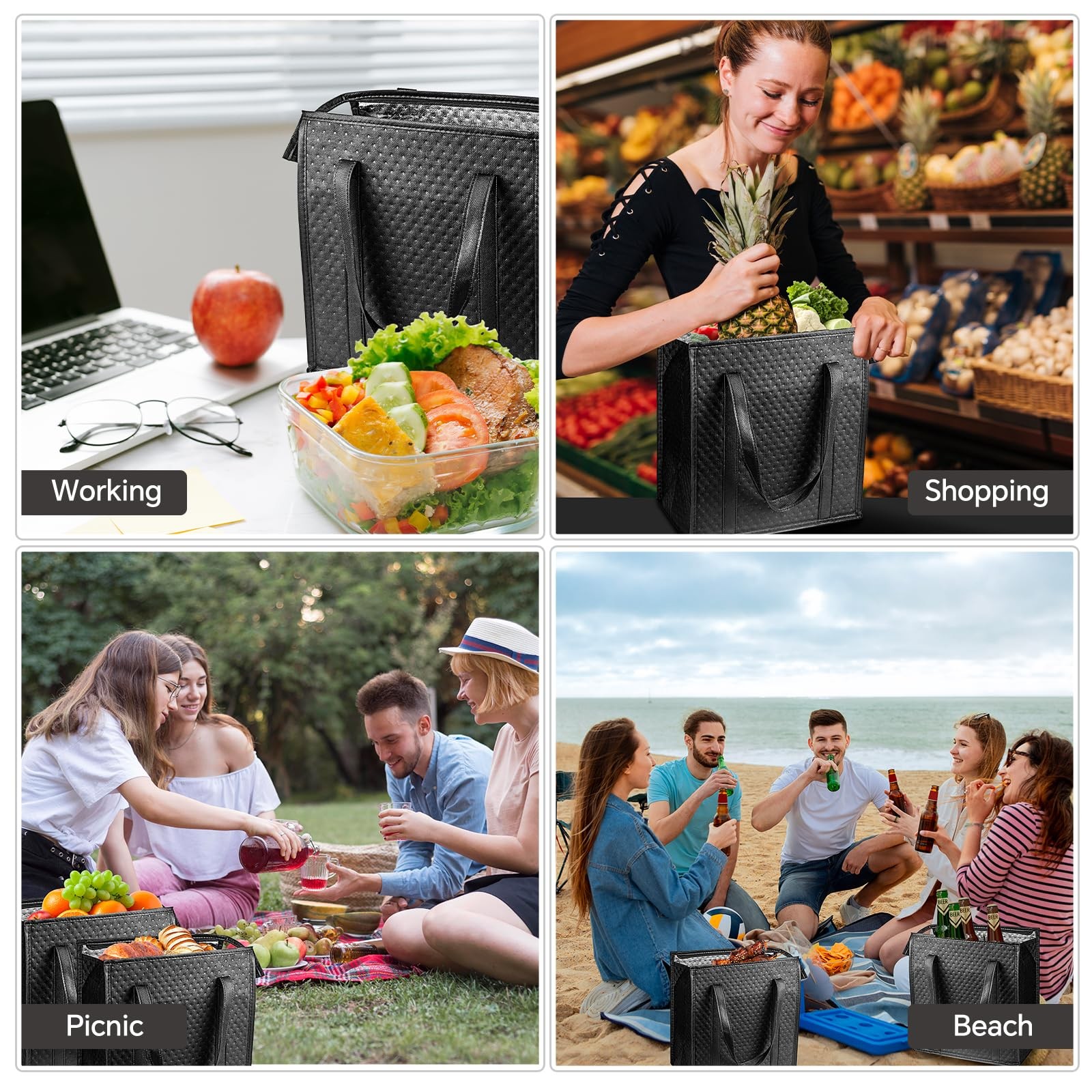 10 Pack Insulated Grocery Bags, Reusable Insulated Bag, Portable Cooler Bags …