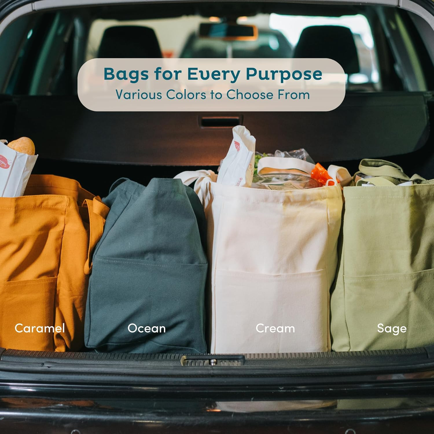 3-Pack Reusable Grocery Bags – Heavy Duty, Large 12 Oz Cotton Canvas Reusable Sh