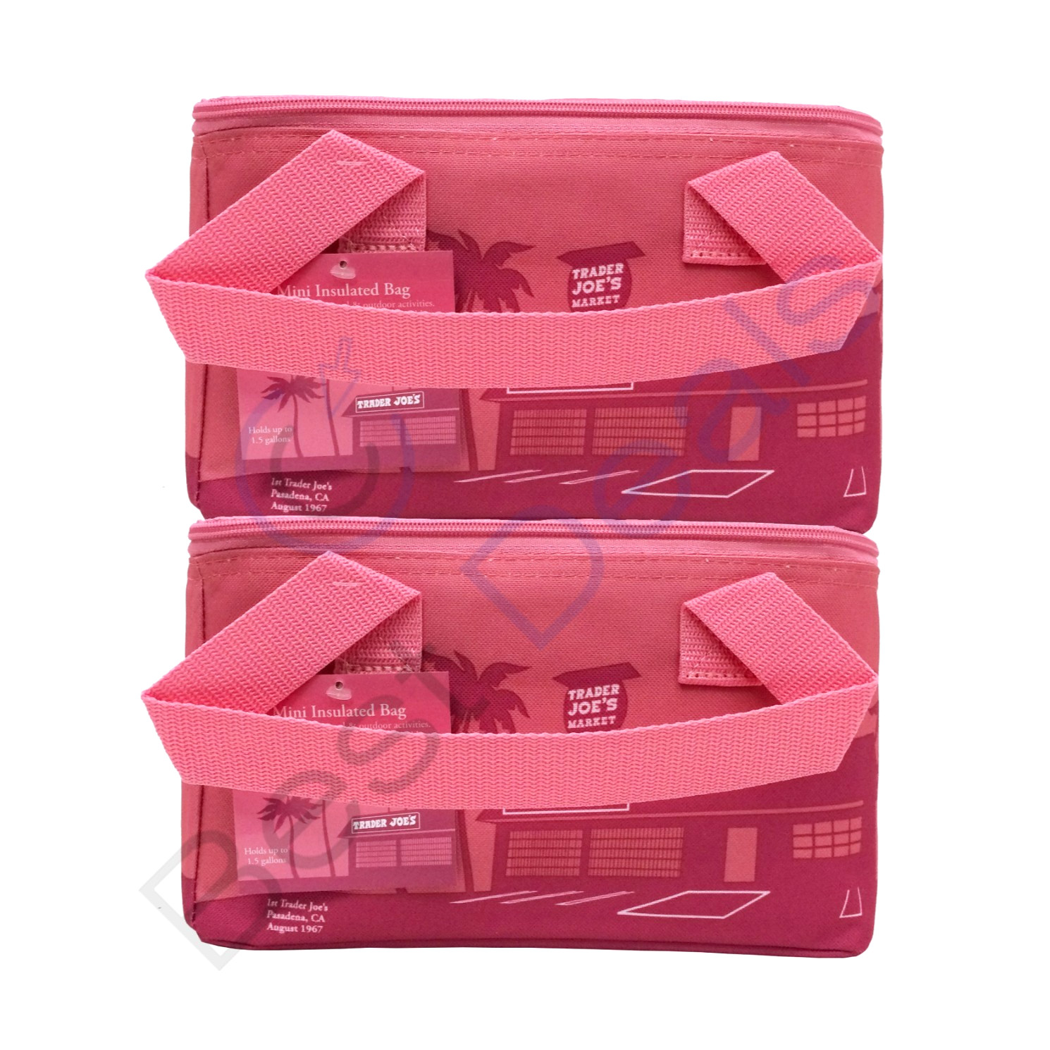 2 Pack Trader Joe’s Valentines Day Mini Insulated Tote Bag Pink