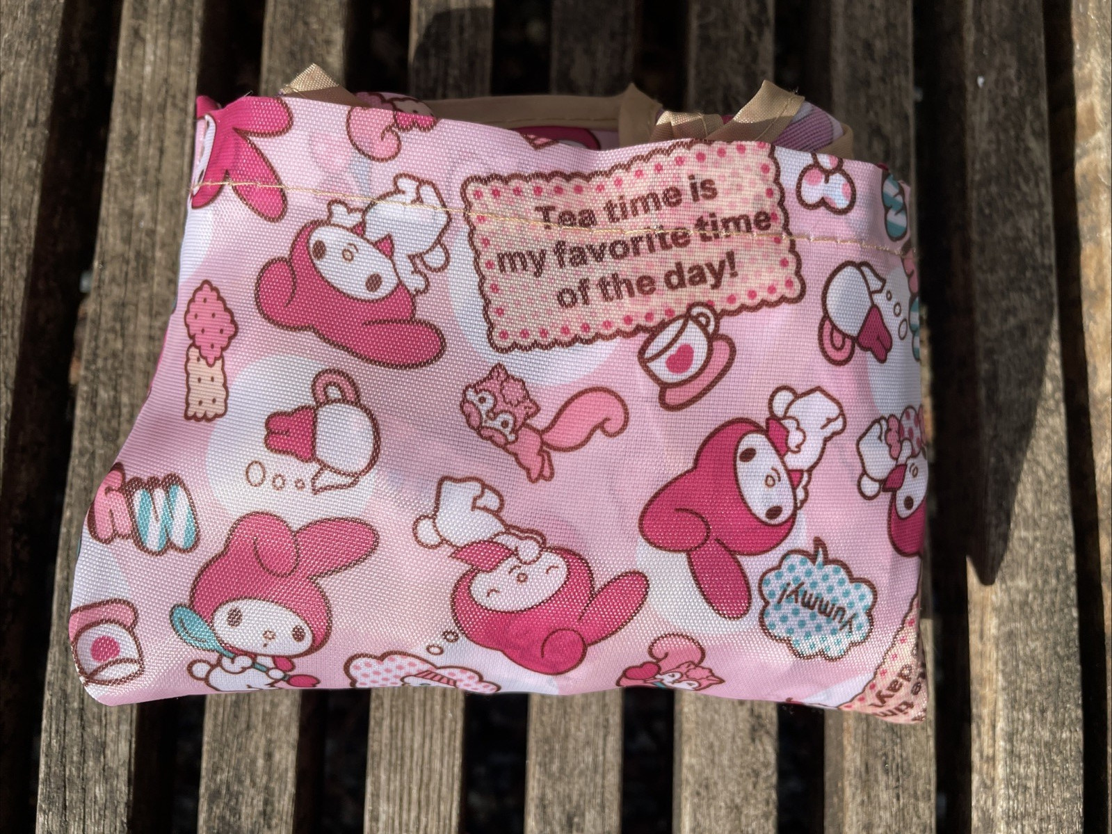 Sanrio My Melody Reuseable Shopping Tote Bag Reuseable Fold Up Compact Tea Time