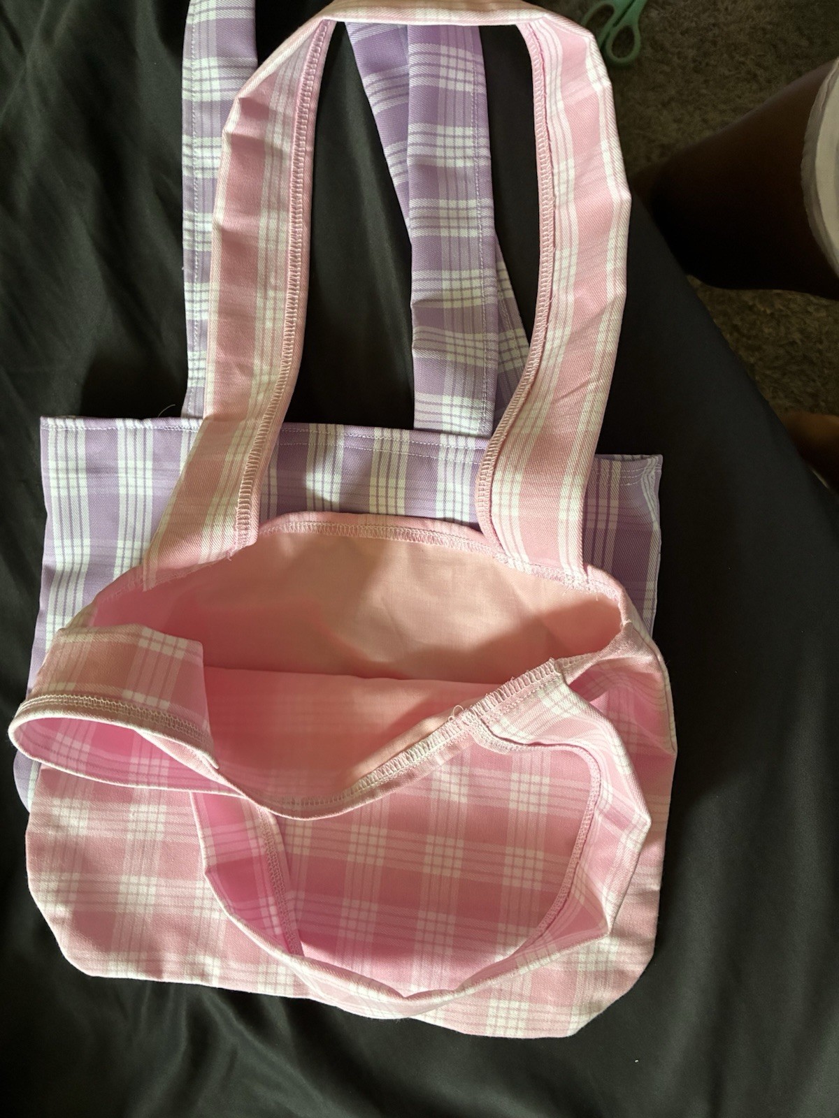 2-Pack Pink & Purple Palaka Cotton Reusable Tote Bags w/ Handles Small 13x6x12