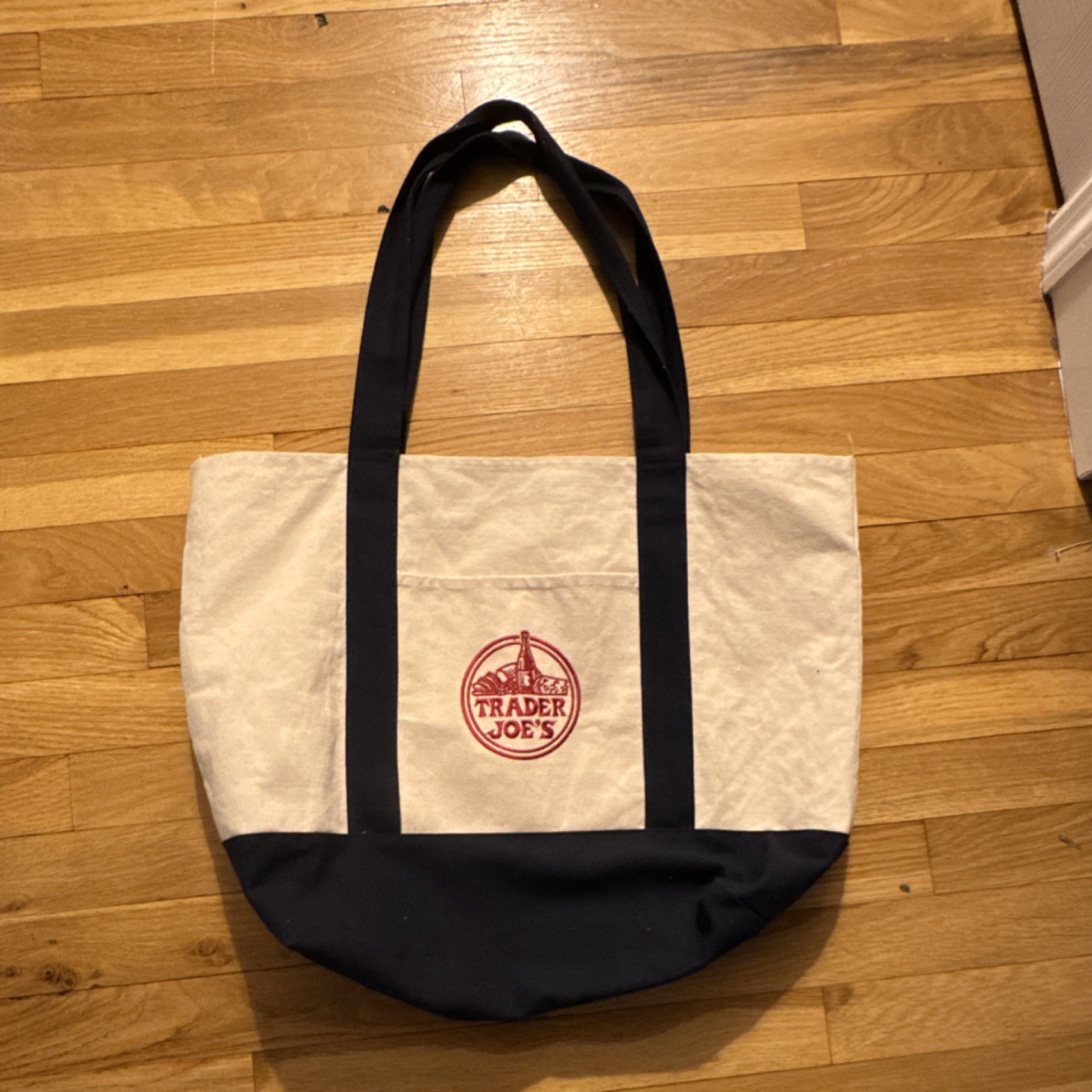 Vintage Trader Joe’s Canvas Tote Beige & Navy Blue