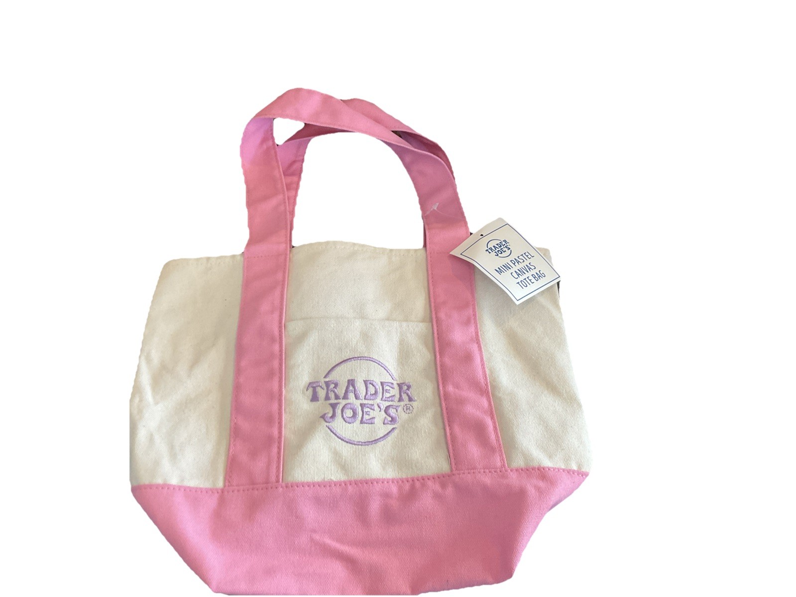 Trader Joe’s Mini Canvas Tote Bag Pink White Small Solid (limited Edition)