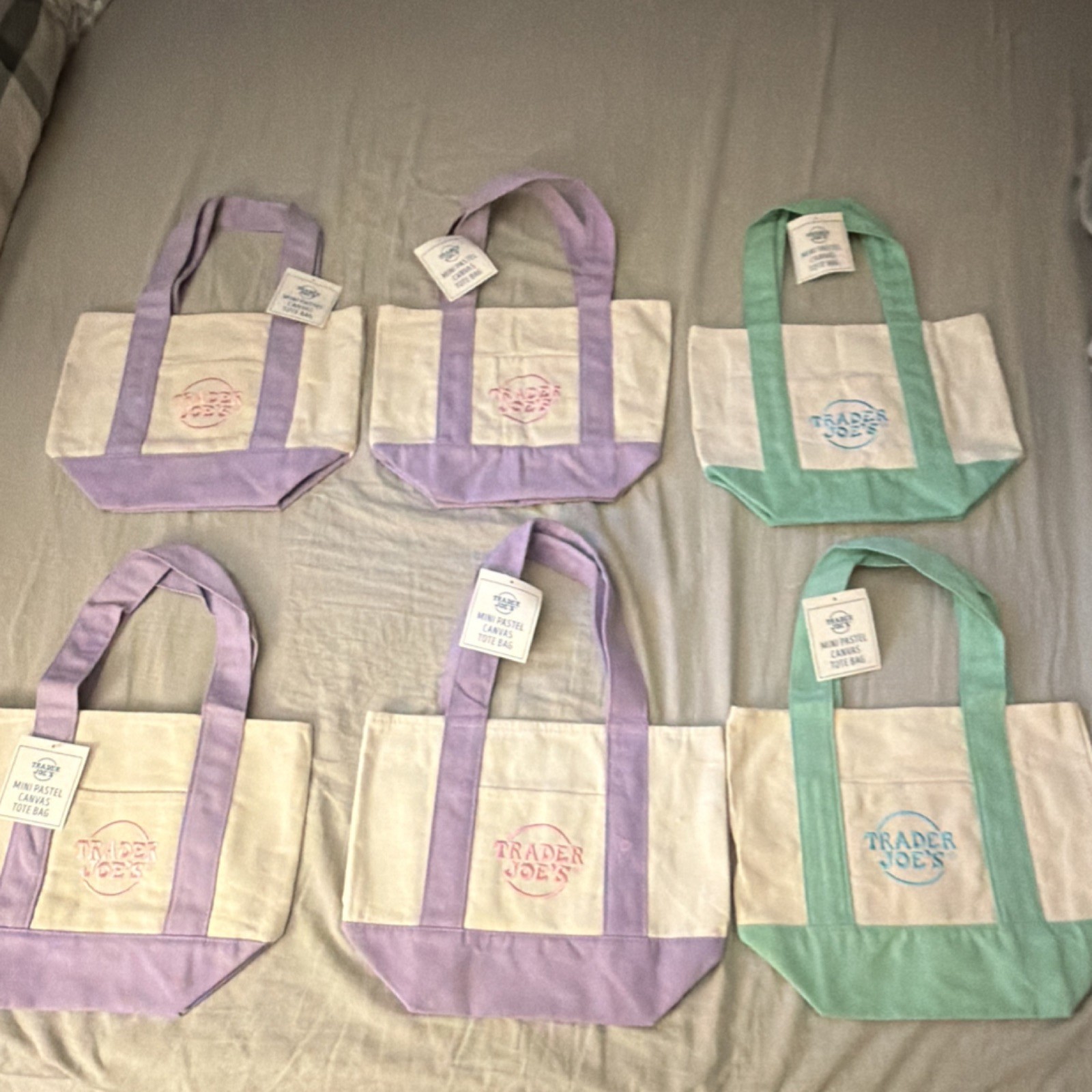 Trader Joe’s Mini Pastel Canvas Tote Bag 6-Pack Foldable Cotton Polyester Small