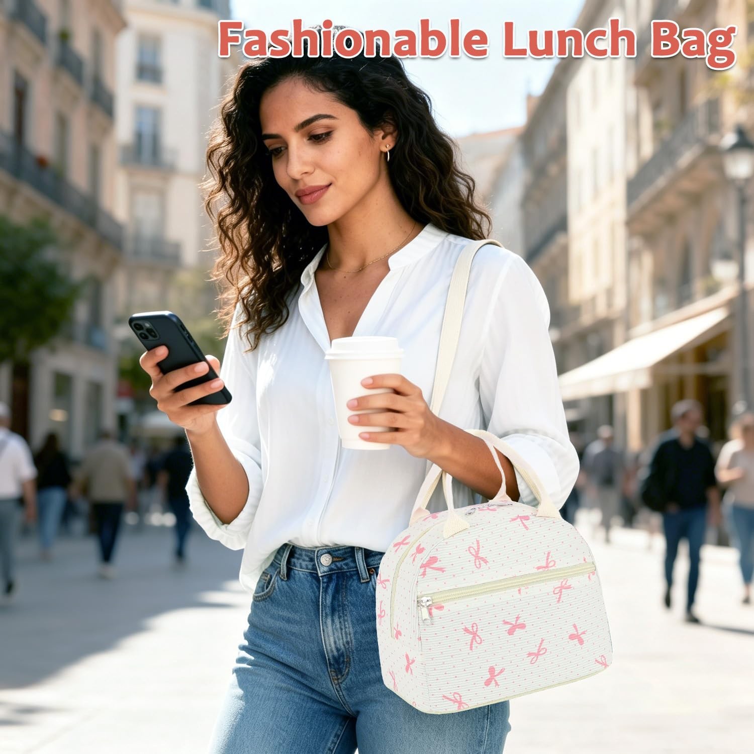GYEUKHAM Lunch Bag for Women Men – Cute Large, Corduroy Pink Butterfly