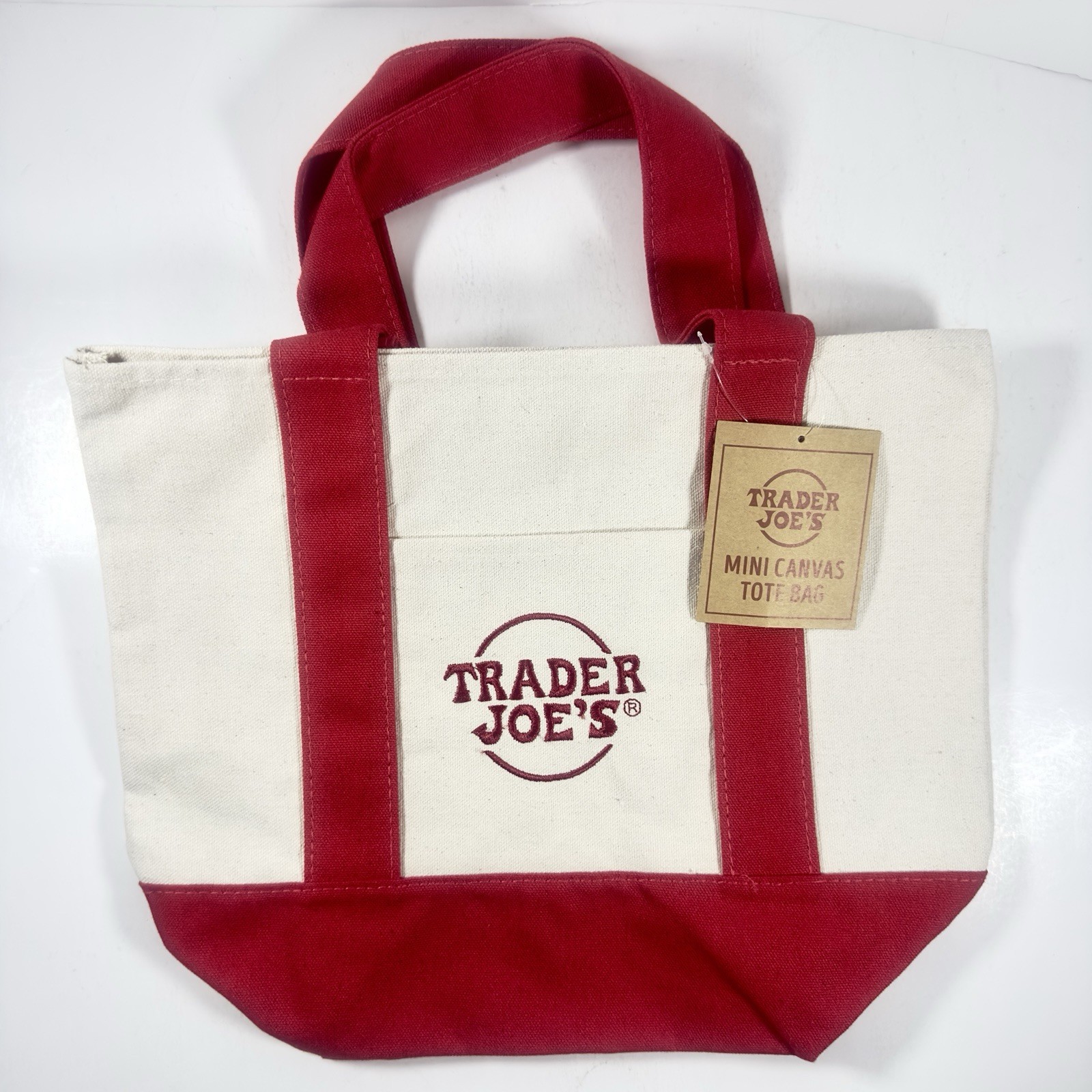 Trader Joe’s Mini Canvas Tote Bag RED Cute Limited Edition NEW w Tag FAST SHIP