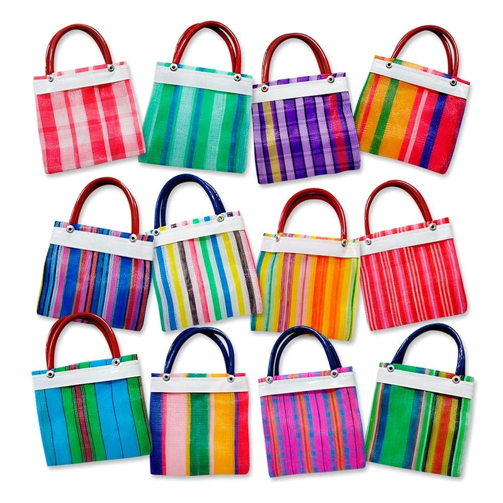 24 Mini Mexican Tote Mercado Bags 5 inch by 5 inch – Assorted Colors – Small …