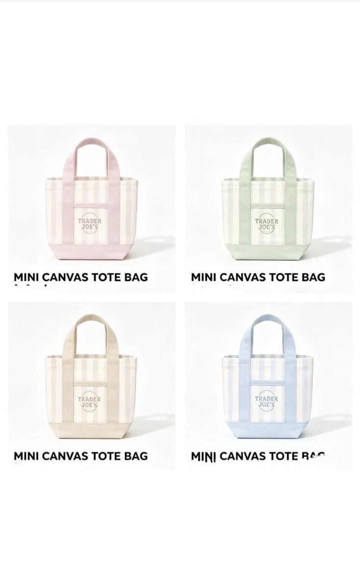Trader Joe’s Mini Pastel Stripe Canvas Tote Bag Limited Edition Set Of 4