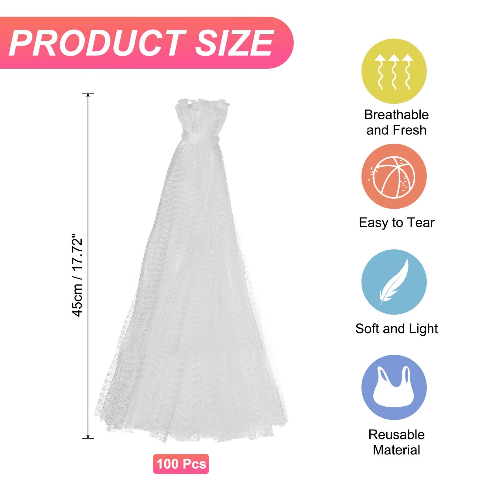 100Pcs Reusable Mesh Produce Bags, 17.7 Inches Egg Bags, White