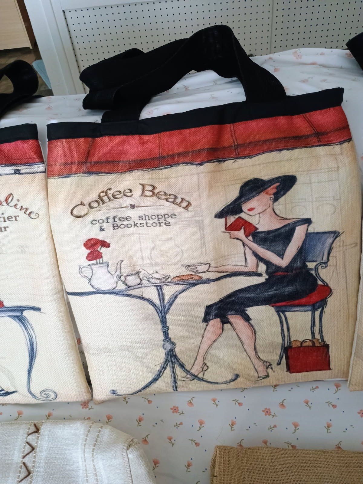 Foldable Reusable Shopping Bag Coffee Bean Design Multicolor Canvas Contemporary