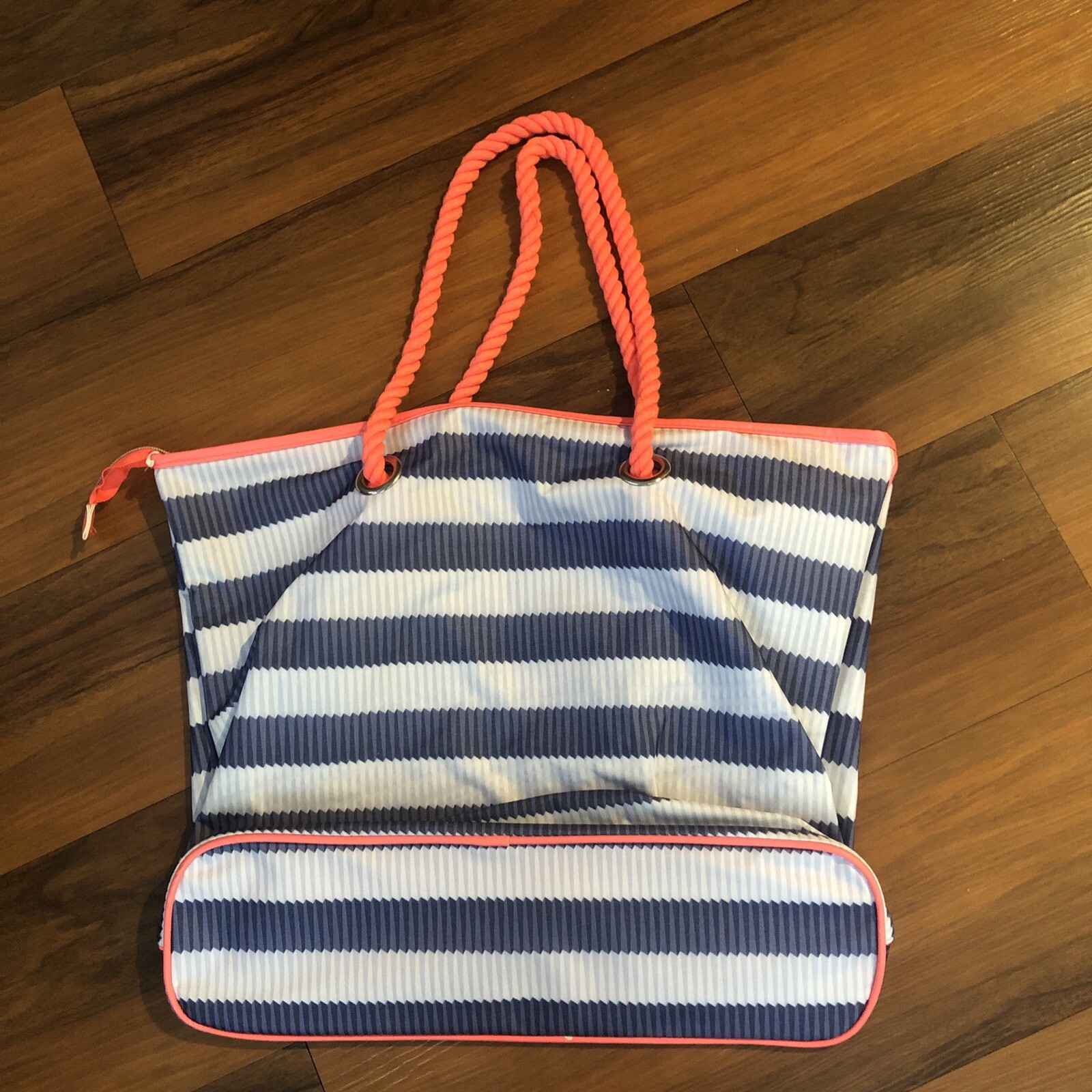 CVS Sun Sky Blue White Striped Orange Rope Handle Beach Pool Tote 20″ x 14.5″