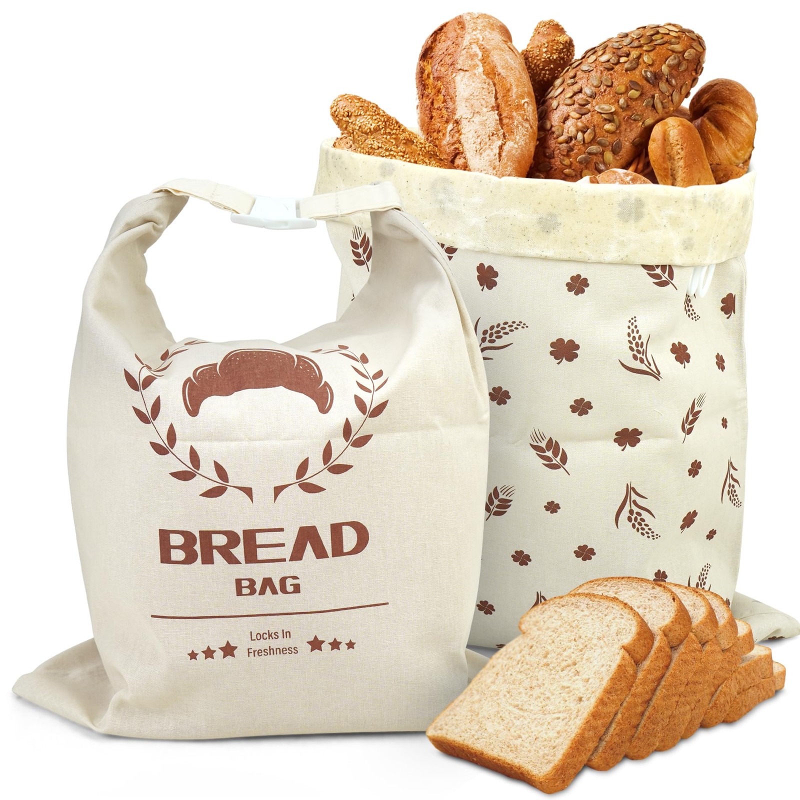 Bread Bags For Homemade Bread,2 Pack Cotton Beeswax X-Large, Wheat, Grey