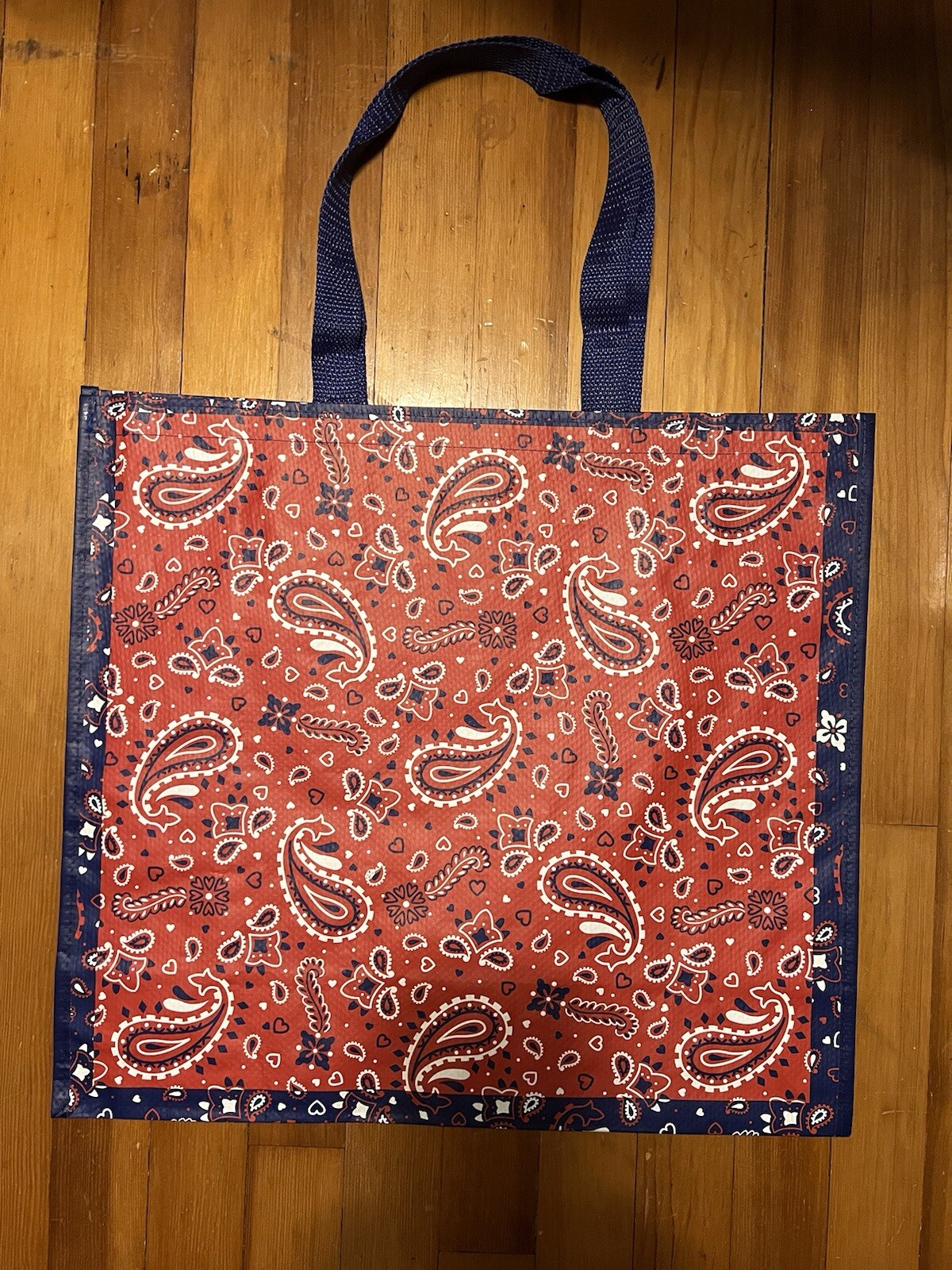 Shopping Tote Gift Bag RED BANDANNA Paisley Red White 💙 Blue HEARTS TJX NEW❗️