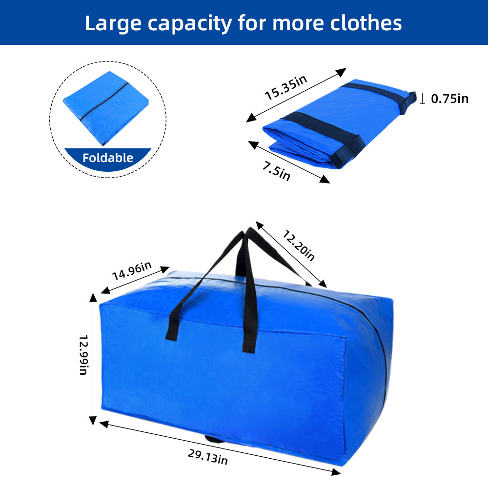 4-Pack Storage Bag Extra Large Heavy Duty Zipped Reusable Blue Moving Bags