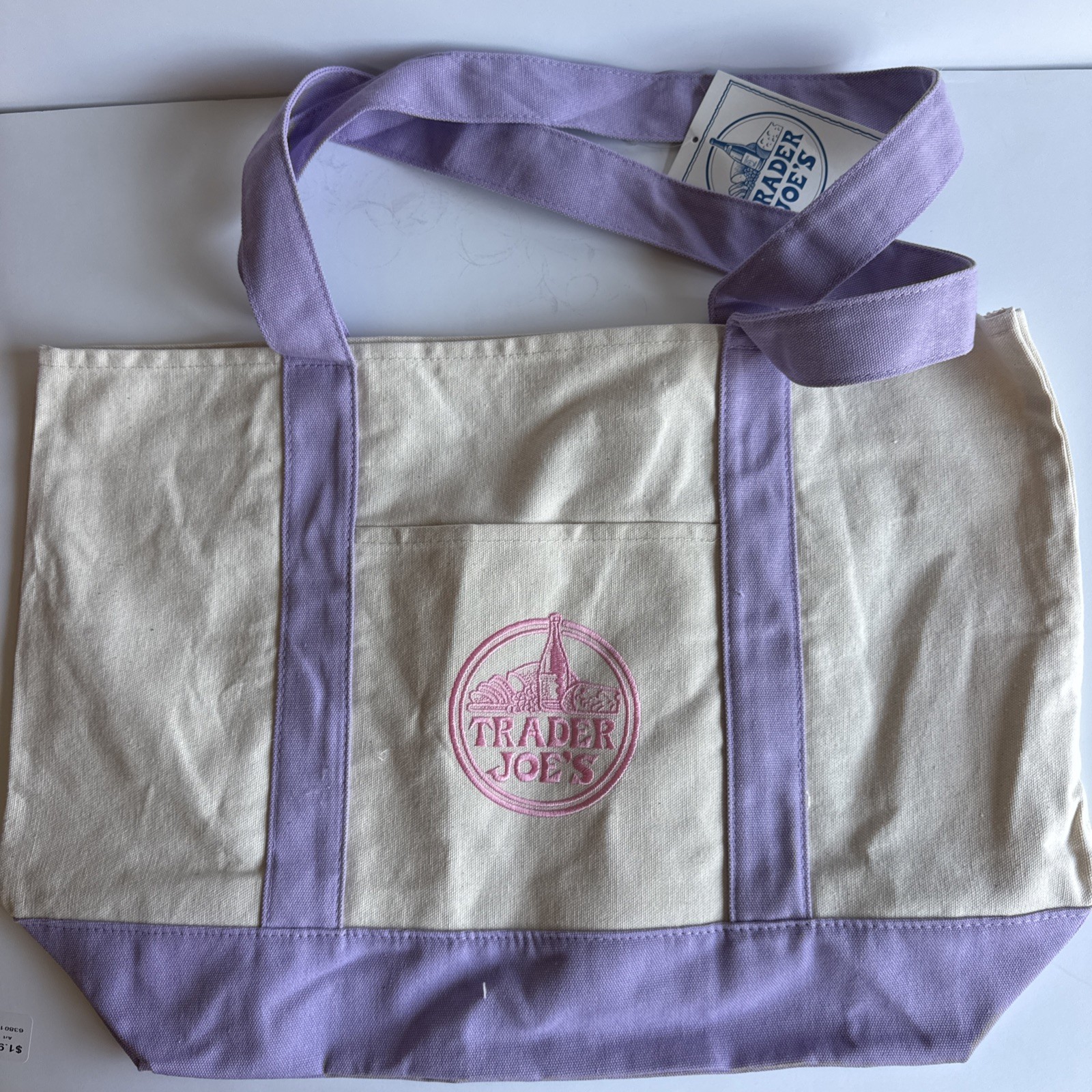 2026 Trader Joe’s Large Pastel Canvas Reusable Tote Bag Lavender FREE SHIP! NEW