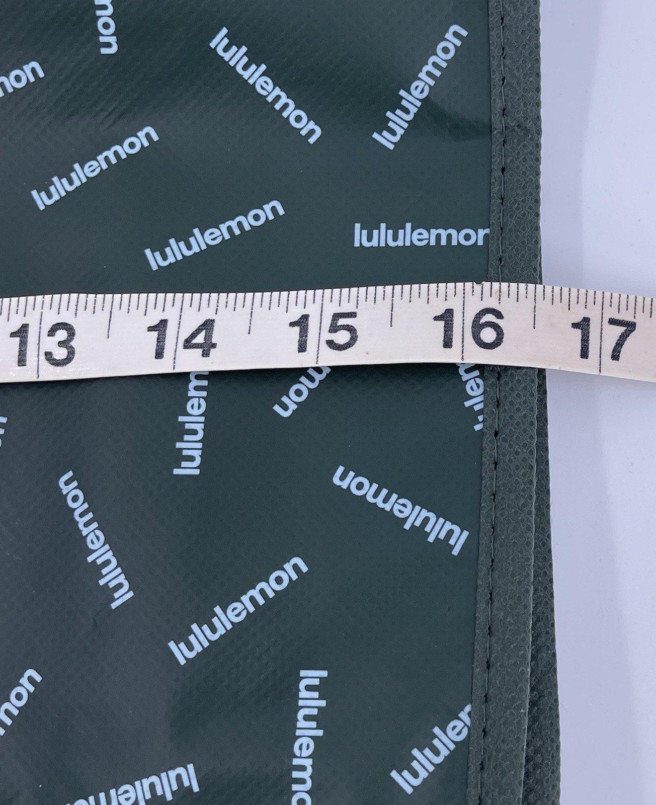 Lululemon Reusable Tote Bag Shopping Holiday Green & White with Logo 14” x 16.5”