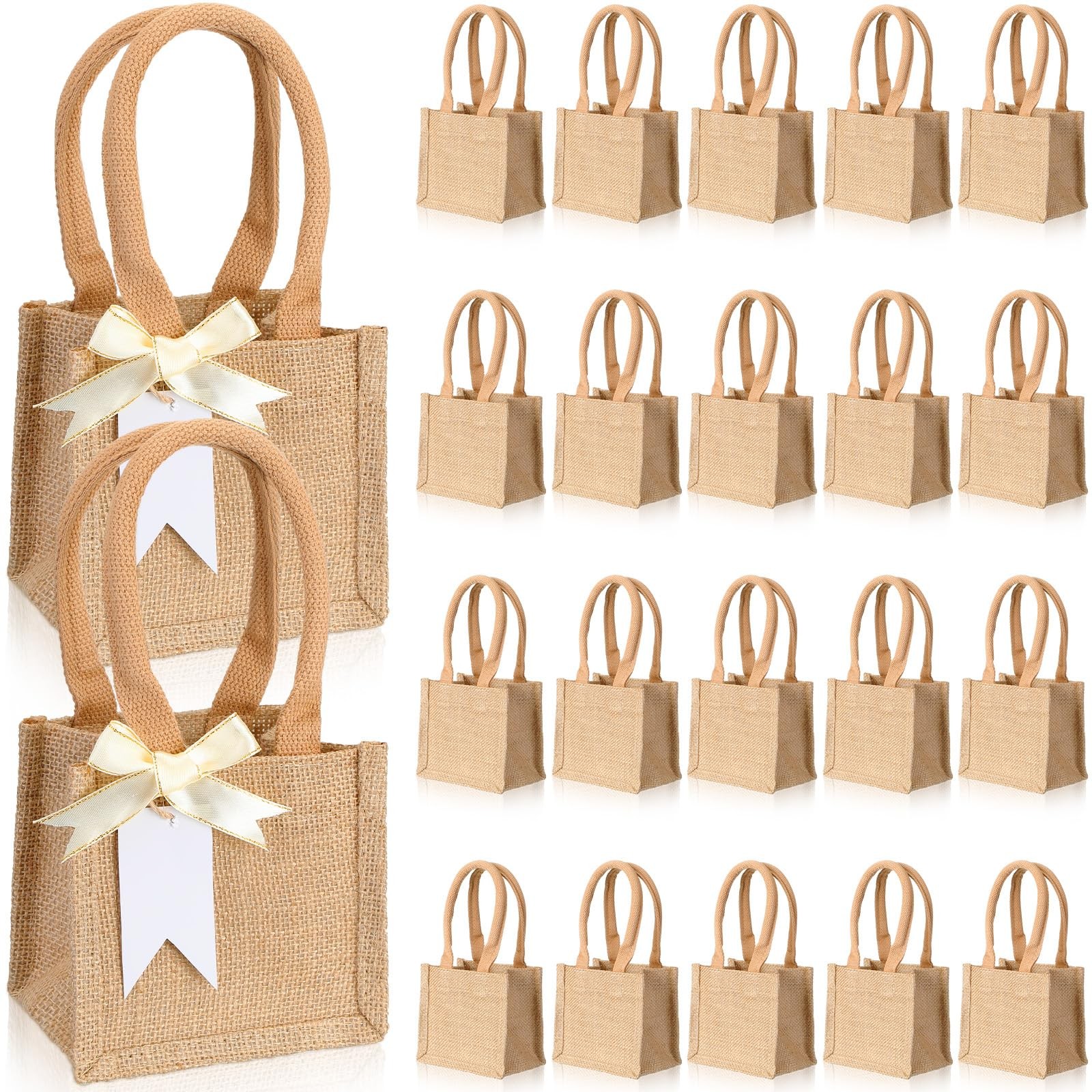 20 Pcs Mini Burlap Jute Tote Bags with Handle Small Blank Reusable Market Gro…