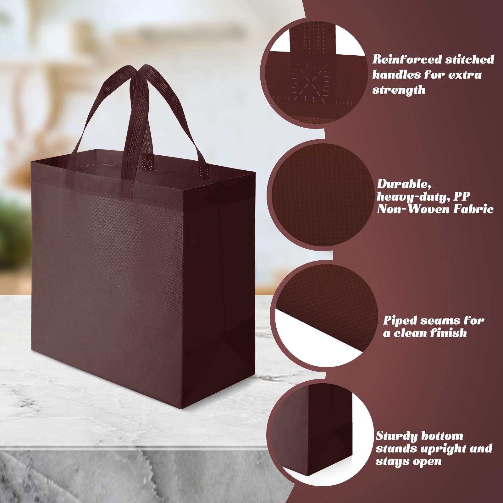 50 Pieces Reusable Totes Bag Bulk Shopping Bags Non Woven Grocery handbag wit…