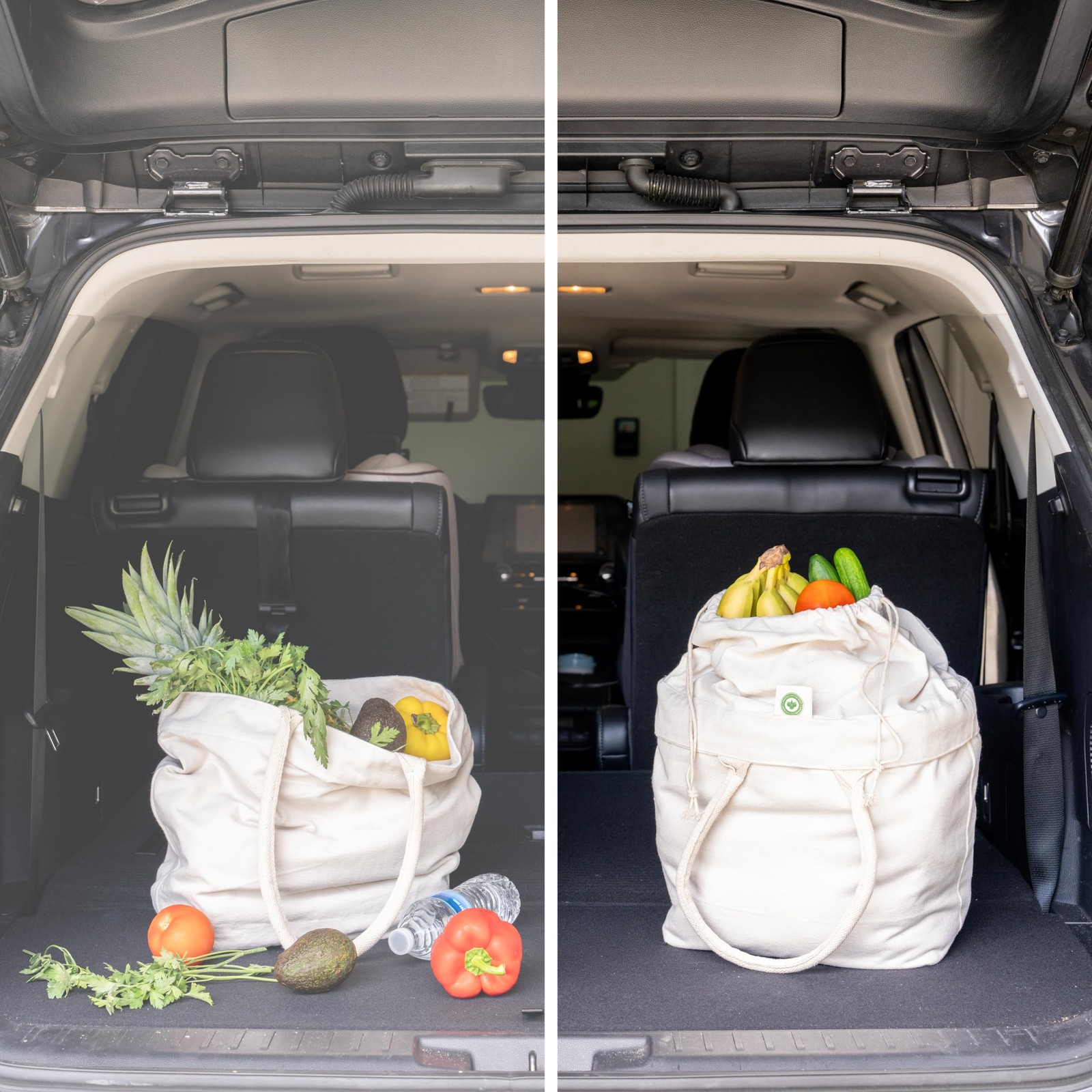 Reusable Canvas Grocery Tote Bags – Overflow Protection with Drawstring Closu…