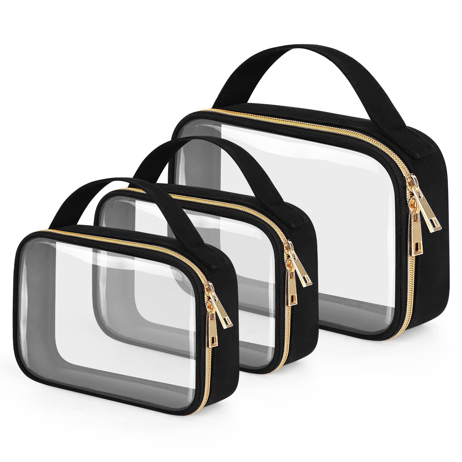 Wedama Clear Toiletry Bag, 3 Pack 2 Medium + 1 Large, Black