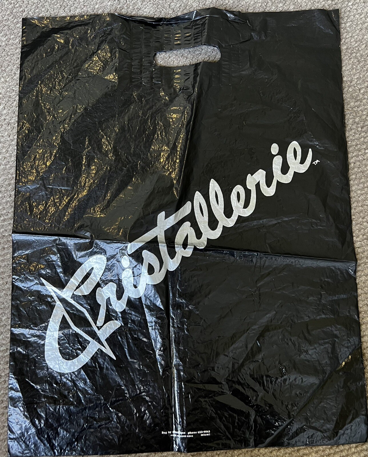 2 Vintage CRISTALLERIE Black Reusable Plastic Shopping Tote Bags- Fine Crystal-