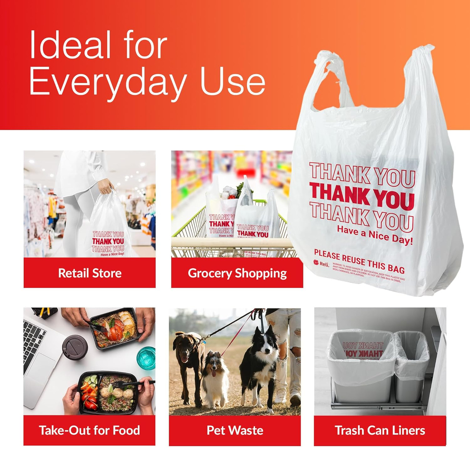 Plastic Bags Thank You 1050 Count White Grocery Bags with Handles for Shopping