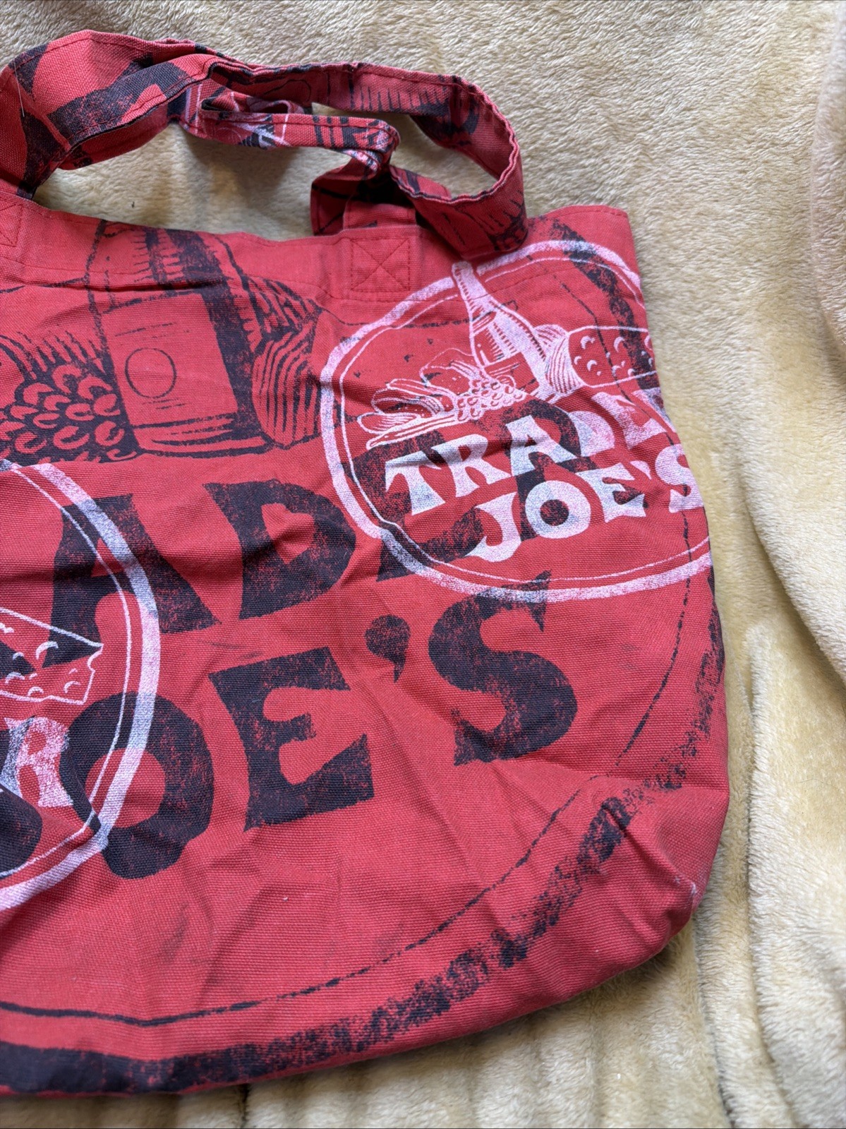 Vintage Trader Joe’s Made in USA Red Canvas Cheese Wine And Bread Tote Bag