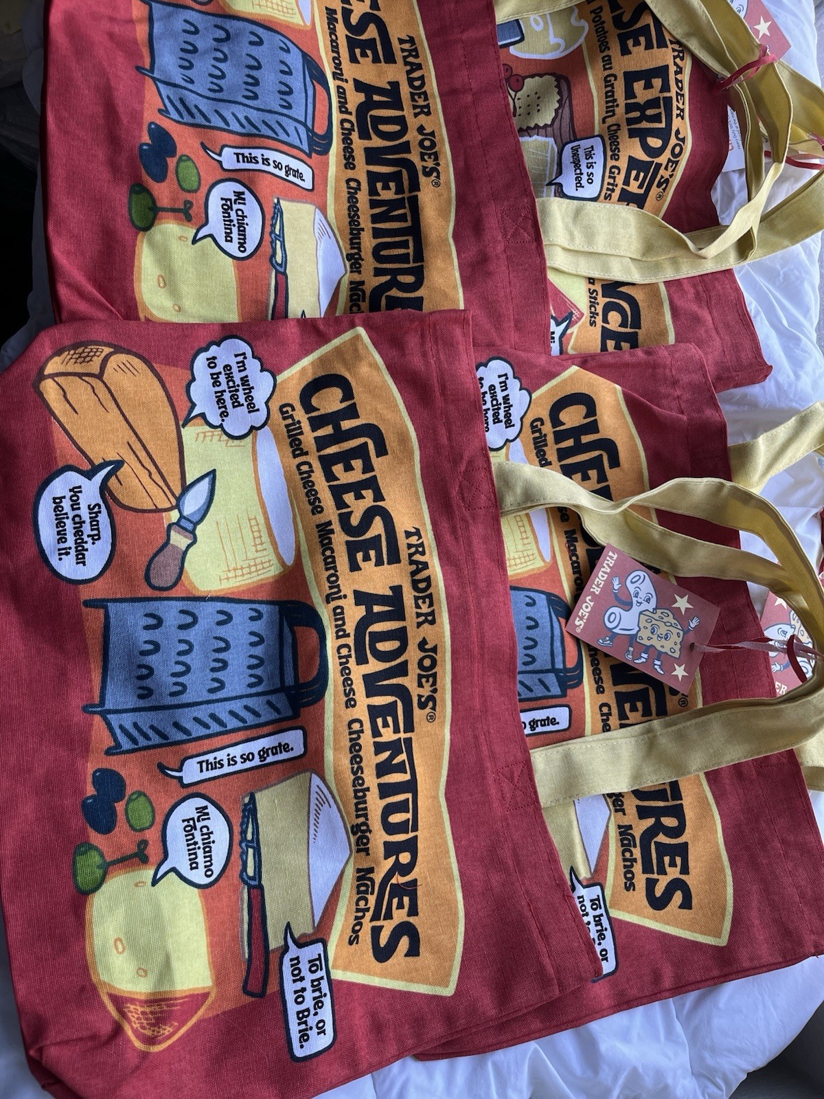 Four Trader Joe Cheese Experience Tote Bags Eco Friendly Reusable Shopping