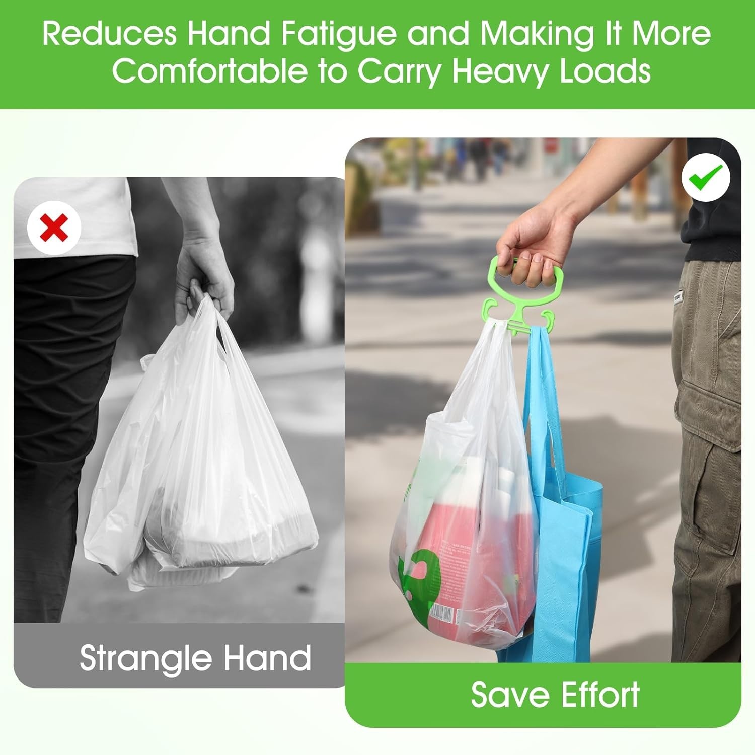 Ergonomic 2 Pack Grocery Bag Carrier, Holds Up to 80lbs – Comfortable Grip
