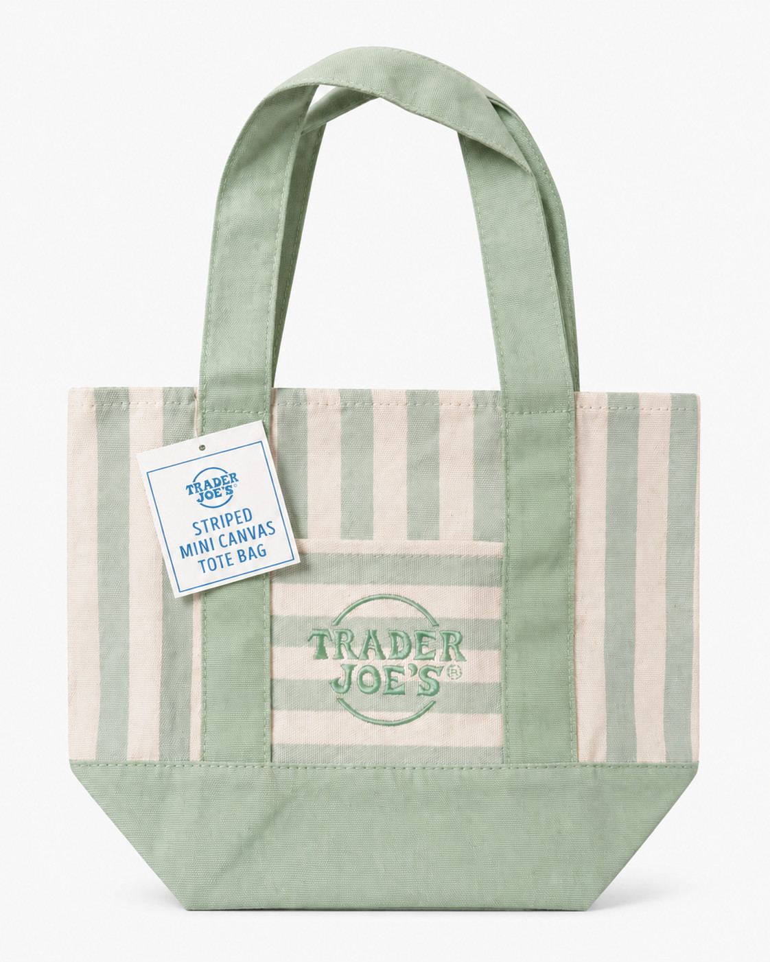 Trader Joe’s Green Cream Striped Mini Canvas Tote Bag New w Tags Limited Summer