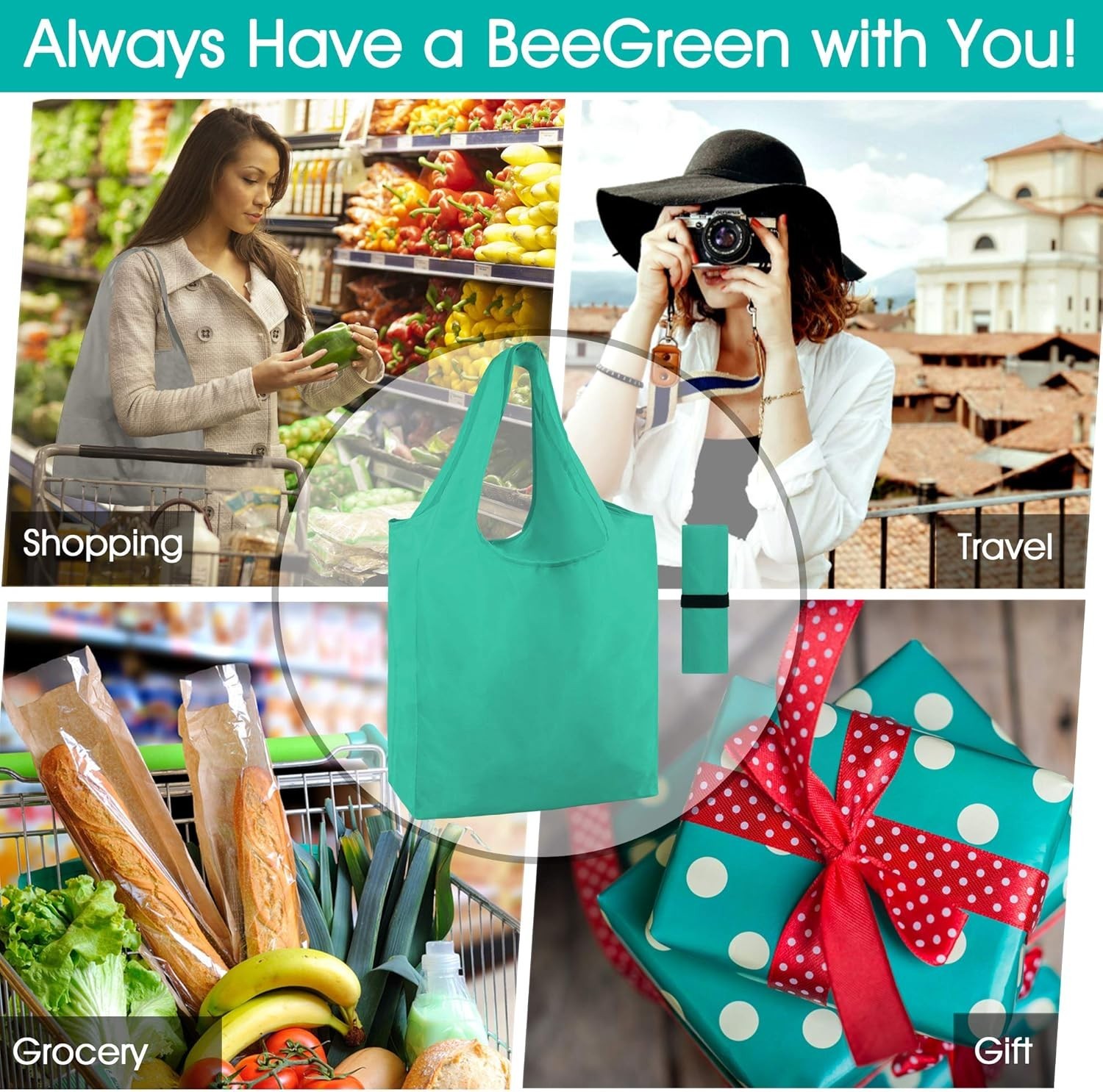 Foldable Shopping Bags with Zipper Pocket, 50LBS Capacity, Perfect for Festivals